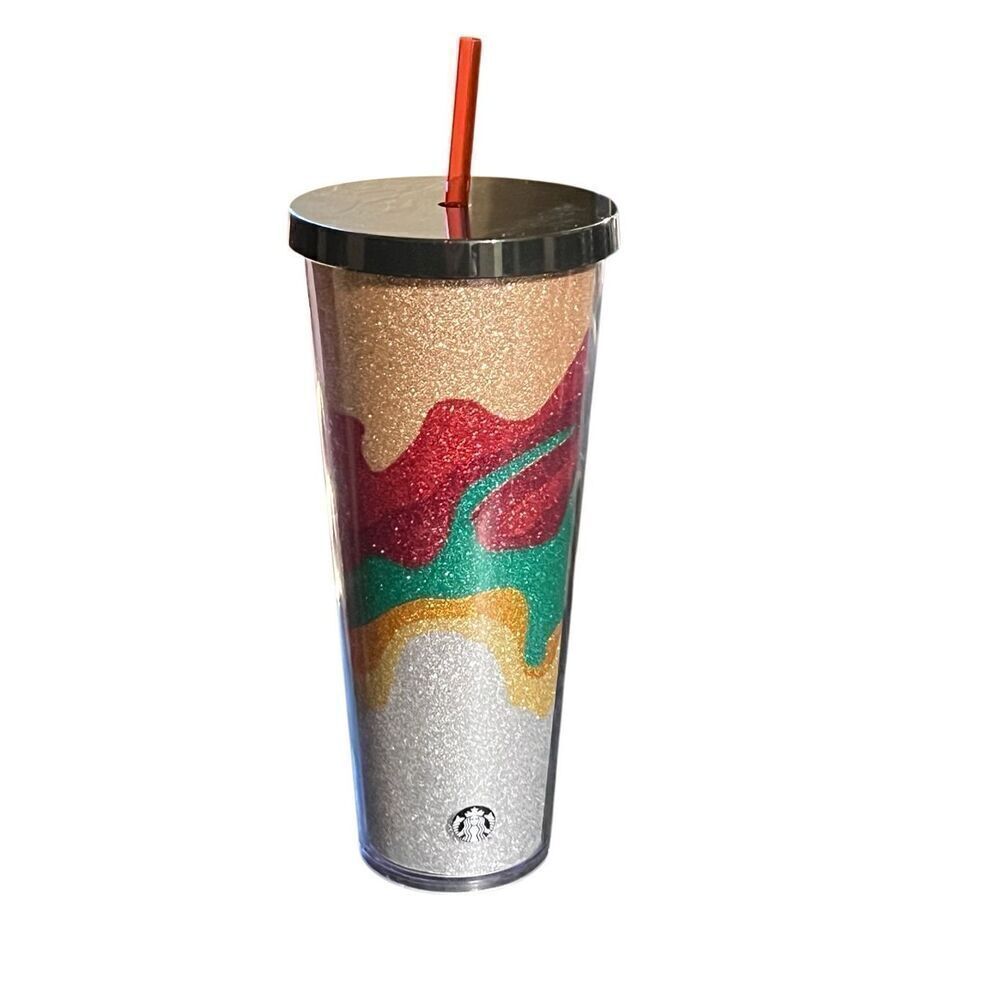 Starbucks 2018 Colorful Flow Glitter Sparkle Venti 24oz Cold Travel Tumbler